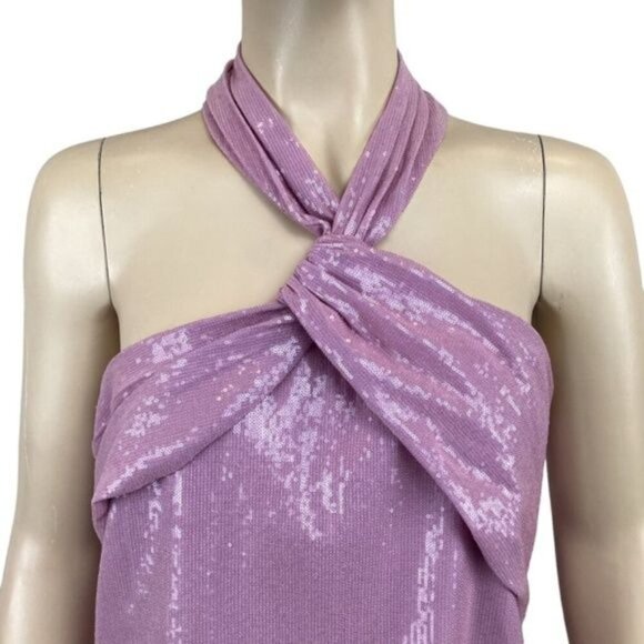 NWT Halston Sarena‎ Dress Size 14 Stretch Sequins Formal Cocktail Halter Mini - Picture 7 of 12